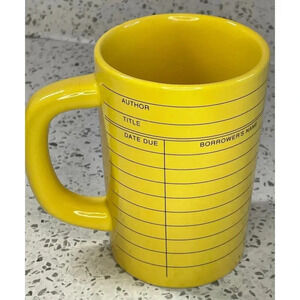 Library Check Out Card Yellow Ceramic Mug, Out Of Print 1984 Librarian Books